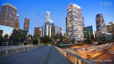 洛杉矶市中心晚洛杉矶日落天际线加州 
